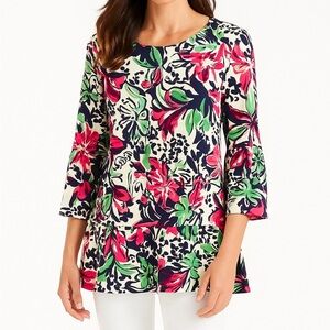 CAPPAGALLO Peplum Statement Sleeve Top in Kelly Multi Print